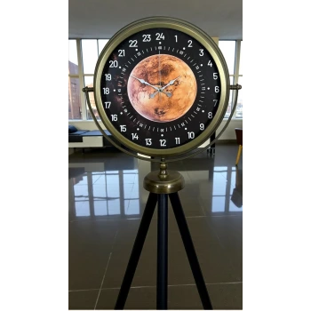 Eskitme 24 Saat Göstergeli Özel Tasarım Tripod Ayaklı Saat