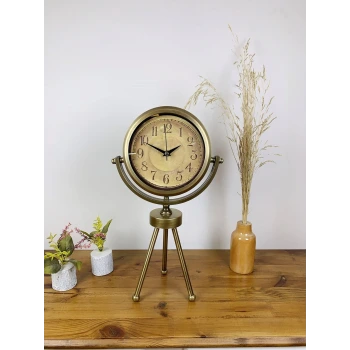 Eskitme Metal Mini Tripod Dekoratif Masa Saati 45×26 cm