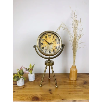 Eskitme Metal Mini Tripod Kaos Masa Saati 45×26 cm