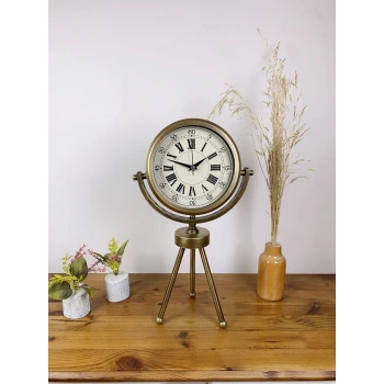 Eskitme Metal Mini Tripod Orient Masa Saati 45×26 cm