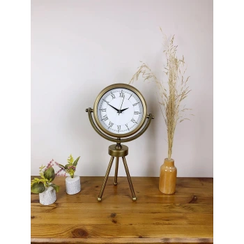 Eskitme Metal Mini Tripod Retro Masa Saati 45×26 cm
