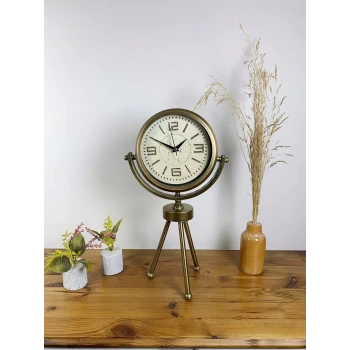 Eskitme Metal Mini Tripod Vintage Masa Saati 45×26 cm