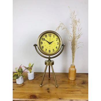 Eskitme Metal Mini Tripod Vira Masa Saati 45×26 cm