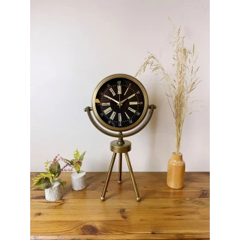 Eskitme Metal Mini Tripod Zarif Masa Saati 45×26 cm
