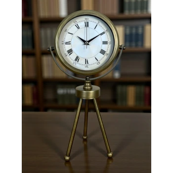 Eskitme Roma Rakamlı Tripod Üç Ayaklı Metal Masa Saati