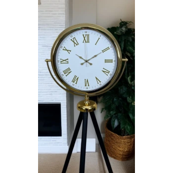 Gold Göz Alıcı Tripod Ayaklı Duvar Saati