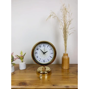 Gold Metal Çini Desen Masa Saati 25×20 cm