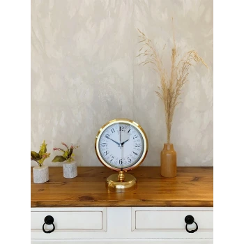 Gold Metal Desenli Masa Saati 25×20 cm