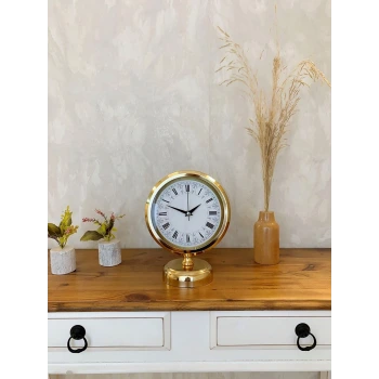 Gold Metal Desenli Roma Rakamlı Masa Saati