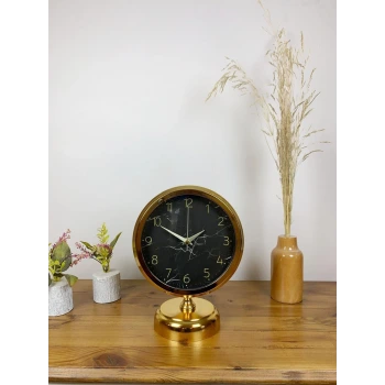 Gold Metal Mermer İlhamı Masa Saati 25×20 cm