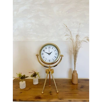 Gold Metal Mini Tripod Desenli Masa Saati 45×26 cm