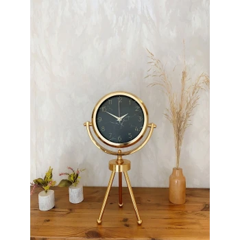 Gold Metal Mini Tripod Mermer İlhamı Masa Saati 45×26 cm