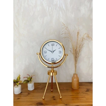 Gold Metal Mini Tripod Modern Masa Saati 45×26 cm – Şık ve Dekoratif Tasarım