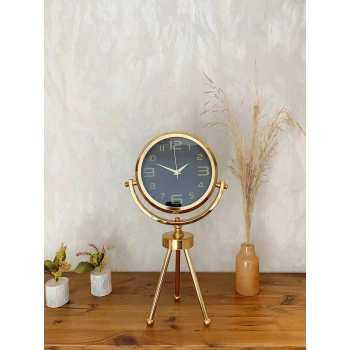 Gold Metal Mini Tripod Siyah İnci Masa Saati 45×26 cm – Şık ve Modern Dekoratif Tasarım