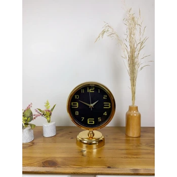 Gold Metal Siyah İnci Masa Saati 25×20 cm