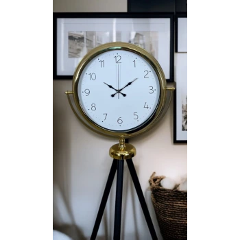 Gold Premium Dekoratif Tripod Ayaklı Saat