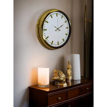 Gold & White Lüks Tasarım 40 Cm Gold Metal Duvar Saati