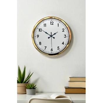 Gold & White Luxury Classic 52 Cm Metal Duvar Saati