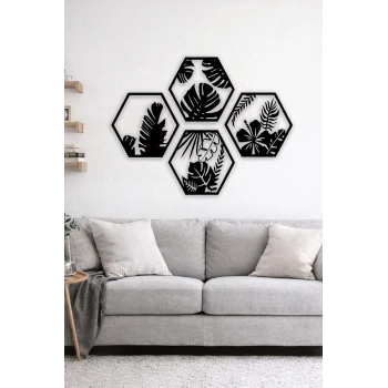 HexaLeaf – Tropikal Yaprak Desenli Altıgen Ahşap Duvar Dekoru