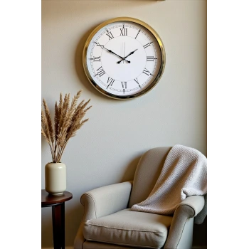 İhtişamlı Gold 52 Cm Metal Roma Rakamlı Lüks Duvar Saati
