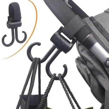 İpek Yıldızı® 2li Bebek Arabasına Uyumlu Cırtlı Eşya Taşıma Aparatı 360 Derece Dönebilen Plastik Kanca