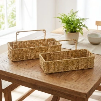İpek Yıldızı® 2’li Duvar Askılı Plastik Rattan Organizer – Dikdörtgen Hasır Görünümlü Mutfak Raf Sepeti, Banyo ve Ev İçi Düzenleme Ünitesi