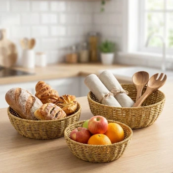 İpek Yıldızı® 3’lü Plastik Rattan Çanak Seti – Hasır Görünümlü İç İçe Geçebilen Sunum ve Düzenleme Kaseleri, Mutfak & Masaüstü Çok Amaçlı Organizer