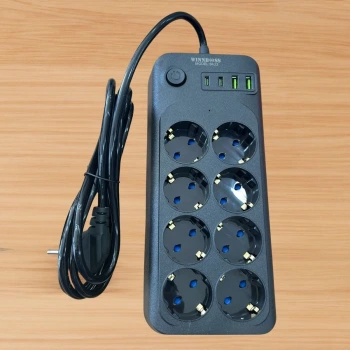 İpek Yıldızı® Akım Korumalı Termal Uzatma Kablosu – 8 Priz, 2 USB ve 2 Type-C Girişli, Güçlü Çoklu Priz