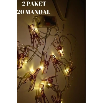 İpek Yıldızı® Bakır Renkli Led Işıklı Fotoğraf Asma Işık Süsleme Mandalları