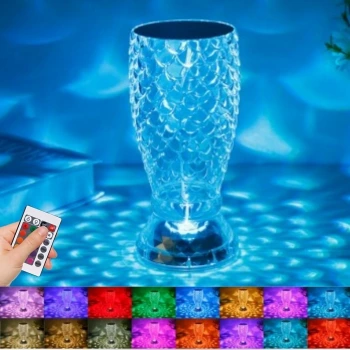 İpek Yıldızı® Balık Süzgeç Model USB Şarjlı Kumandalı 16Farklı Işık Modlu Masa Üstü Kristal Akrilik Led