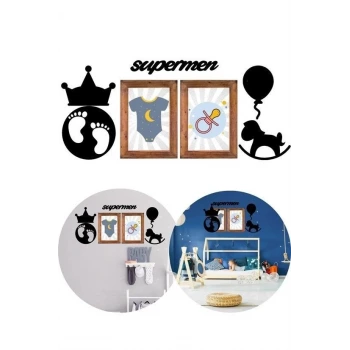 İpek Yıldızı® DECO103 Supermen Dekoratif Duvar Süsü Tablo Aksesuar Ahşap Tasarım Hediye Pano Sticker Seti