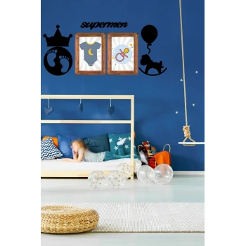 İpek Yıldızı® DECO103 Supermen Dekoratif Duvar Süsü Tablo Aksesuar Ahşap Tasarım Hediye Pano Sticker Seti