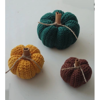 İpek Yıldızı® El Emeği Örgü Dekoratif Süs Kabak – Yeşil Sarı Kahve