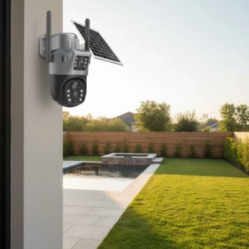 İpek Yıldızı® Güneş Panelli Akıllı Güvenlik Kamerası 360° PTZ Hareketli,Kablosuz WiFi,Çift Anten ve Kameralı,Gece Görüşlü,Hareket Algılamalı,Solar Kam