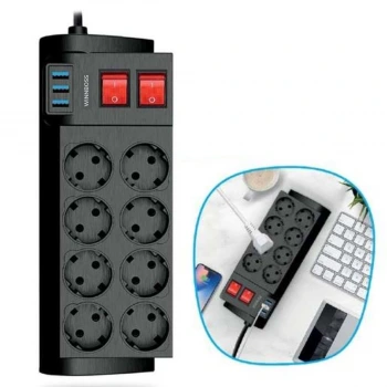 İpek Yıldızı® Isıya Dayanıklı Termal Akım Korumalı 2 Metre 16A 4000W 8li Priz ve 3 Usb Li Uzatma Kablosu