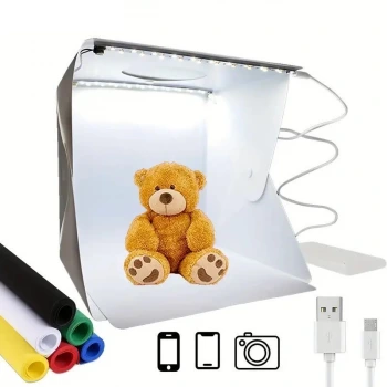 İpek Yıldızı® Katlanır Işıklı Fotoğraf Stüdyosu 40x40 cm 6 Renk Fonlu Ürün Çekimi İçin Uygun Fotoğraf Çekim Kutusu