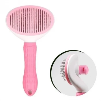 İpek Yıldızı® Kedi Köpek Tüy Toplayıcı Kendini Temizleyebilen Ergonomik Saplı Evcil Hayvan Tarağı Pembe