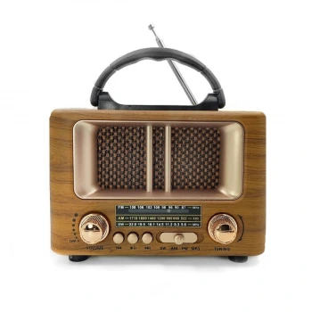 İpek Yıldızı® Küçük Mini Boy Retro Ahşap Tasarım Bluetooth Hoparlörlü Radyo – FM/AM Destekli, Şarjlı ve Taşınabilir Radyo NS-8108