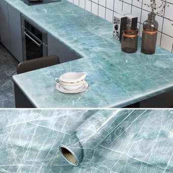 İpek Yıldızı® Mermer Desenli Masa Tezgah Mutfak Su Geçirmez Yapışkanlı Folyo Sticker Mavi 5x0,6m