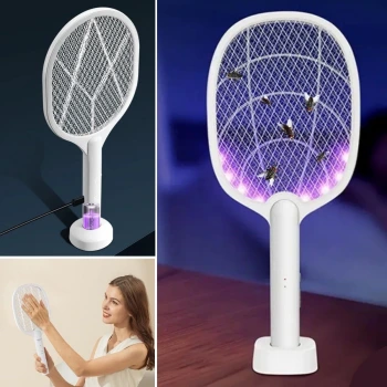 İpek Yıldızı® Şarjlı Sinek Öldürücü Masaüstü Standlı,Mor Işık Sinek Kovucu Raket 5w