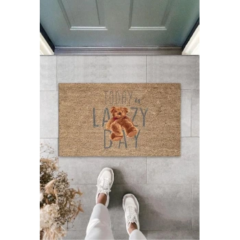 Kahverengi Kapı Önü Paspası Lazy Day Ayıcık Desen  K-3235