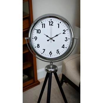Krom Dekoratif Tasarım Tripod Ayaklı Saat