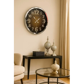 Krom Işıltılı Zaman 52 Cm Metal Duvar Saati