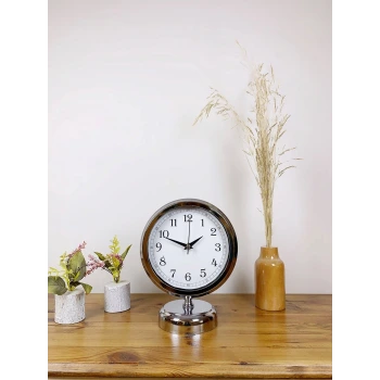 Krom Metal Dekoratif Masa Saati 25×20 cm