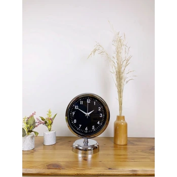 Krom Metal Gece Siyahı Masa Saati 25×20 cm