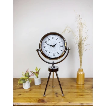 Krom Metal Mini Tripod Çini Desen Masa Saati 45×26 cm