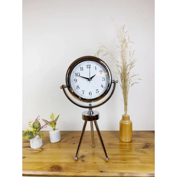 Krom Metal Mini Tripod Dekoratif Masa Saati 45×26 cm