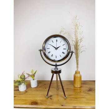 Krom Metal Mini Tripod Desenli Roma Rakamlı Masa Saati