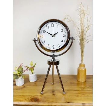 Krom Metal Mini Tripod Lüks Masa Saati 45×26 cm