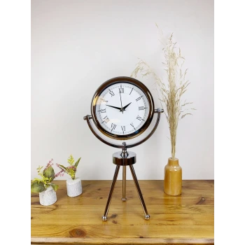 Krom Metal Mini Tripod Retro Masa Saati 45×26 cm